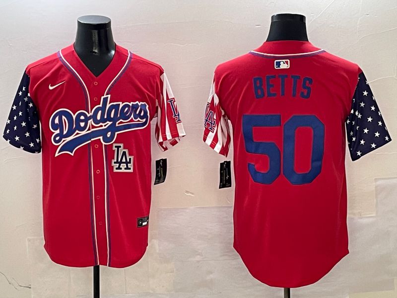 Men Los Angeles Dodgers #50 Betts Red a generation of national flags Joint name 2025 Nike MLB Jersey style 11->los angeles dodgers->MLB Jersey